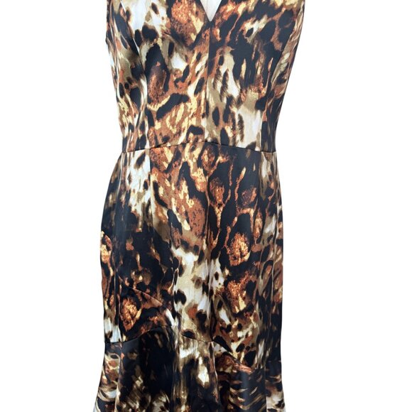 NWT XSCAPE Size 12 Animal Print Sleeveless V-Neck Dress Flounce Hem - Picture 4 of 15